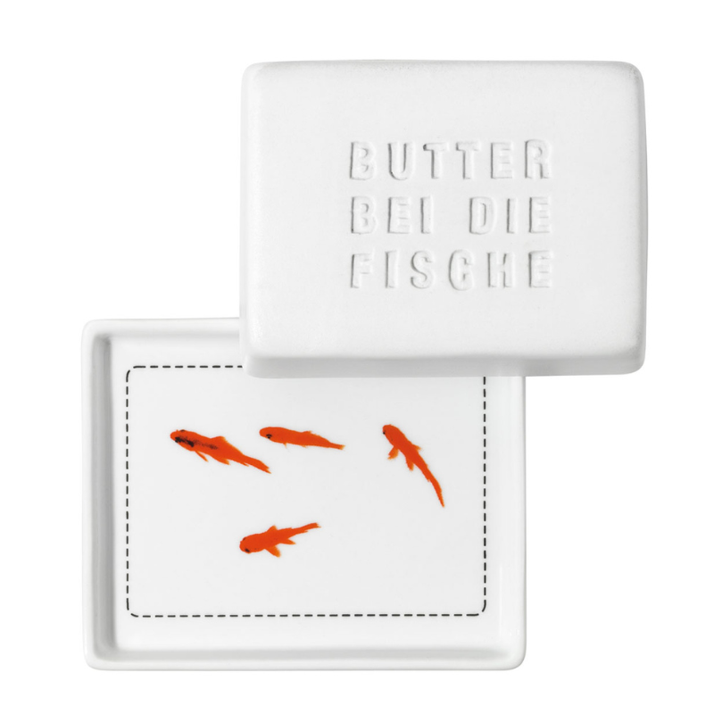 Porzellan Butterdose "Butter bei die Fische"