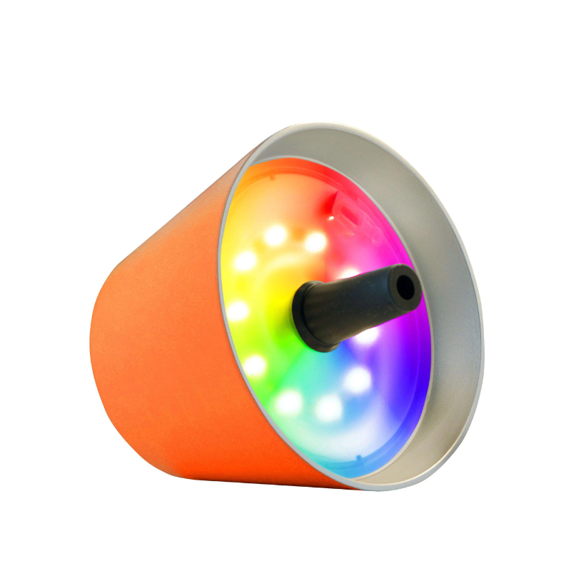 TOP LED Flaschenaufsatz-Leuchte 2.0 von Sompex Bunte Leuchten in Orange auf einem weißen Hintergrund