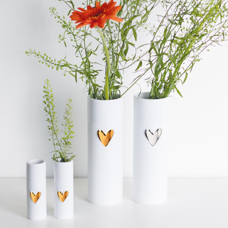 Mini-Vase aus Porzellan "goldenes Herz" 2er Set