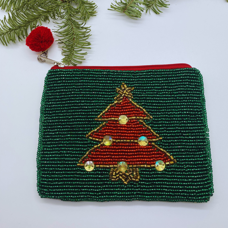 Perlchentäschchen mit Weihnachtsbaum grün