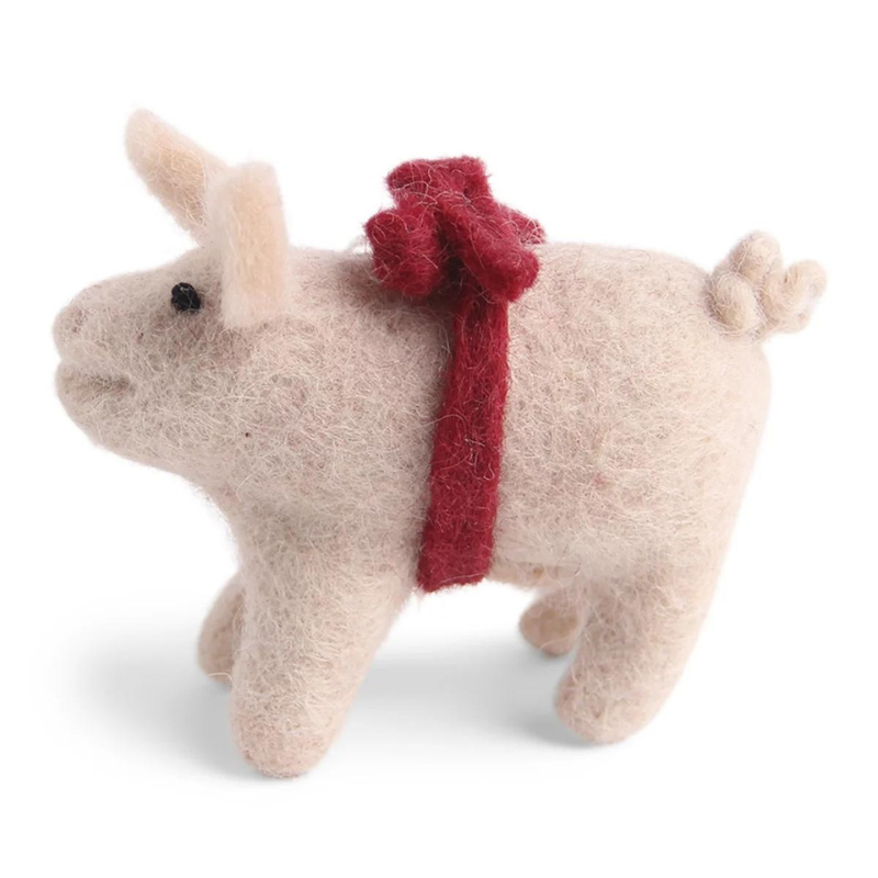 Gry & Sif Christmas Dekoration kleines Schweinchen mit einer roten Schleife