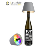 TOP LED Flaschenaufsatz-Leuchte 2.0 von Sompex mit (Deko) Flasche in Grau auf einem weißen Hintergrund