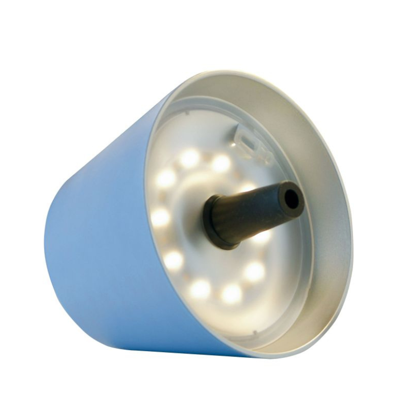 TOP LED Flaschenaufsatz-Leuchte 2.0 von Sompex Bunte Leuchten in Blau auf einem weißen Hintergrund