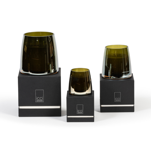 Dekocandle Duftkerze Glas - Farbe Olive - alle 3 größen